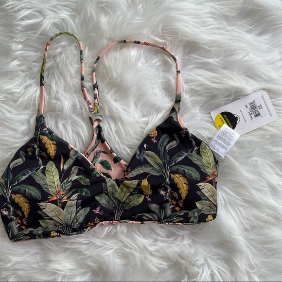 NWT Alani Reversible Bikini Top Black Pale Pink Leaf Print 34B 34C 36B 36C S & M - Picture 7 of 11